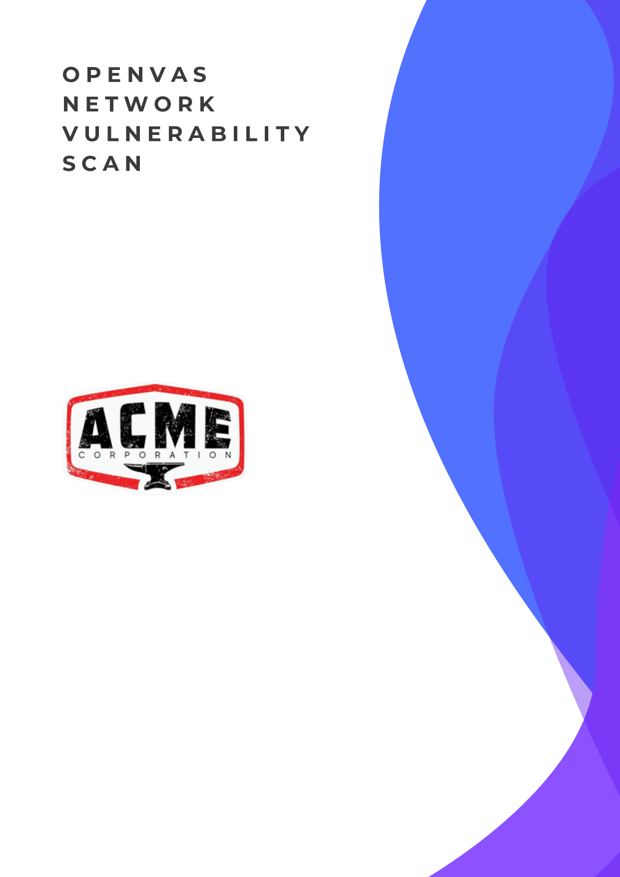 Cover page of a Panoptic Scans OpenVAS network vulnerability scan report, branded with the ACME Corporation logo