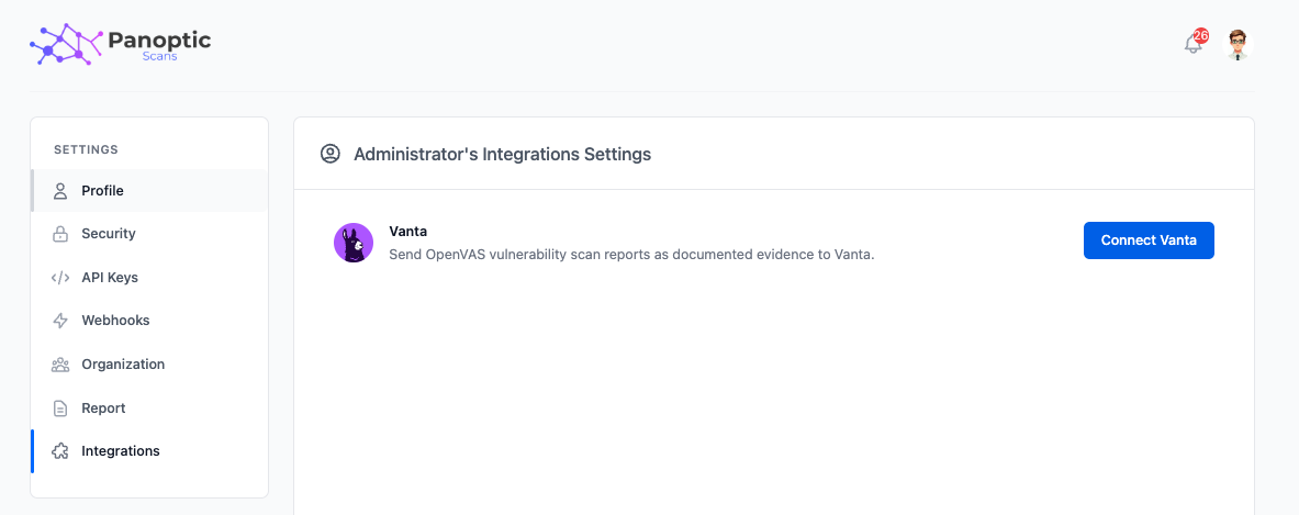 SOC 2 Vulnerability Dashboard in Panoptic Scans