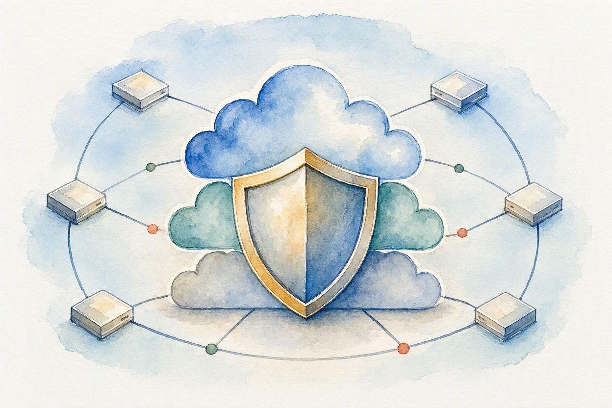 Connected API endpoints and shield protecting cloud SaaS architecture