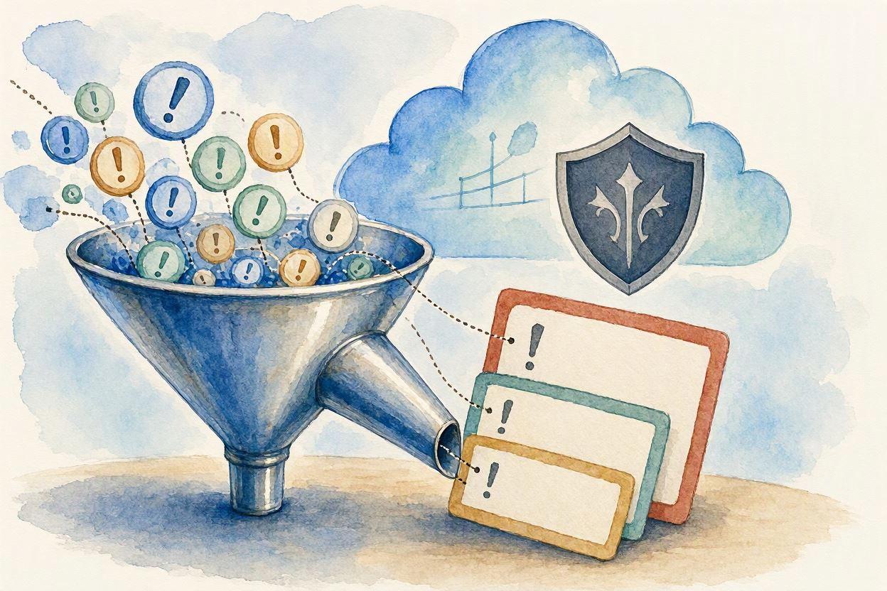 Funnel sorting vulnerability alerts into a short prioritized fix list